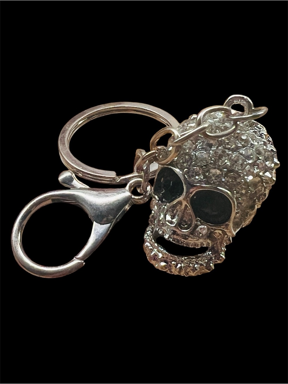 Crystal Skull Bag Charm or Keychain Charm  - Color Silver